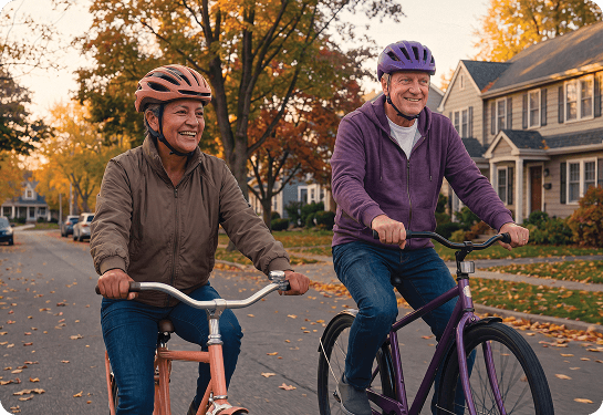 Two individuals biking.