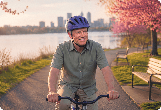 Man riding his bike.