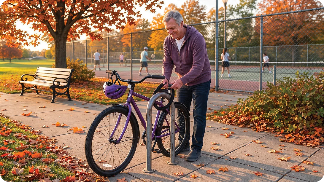 Man with his bike.
